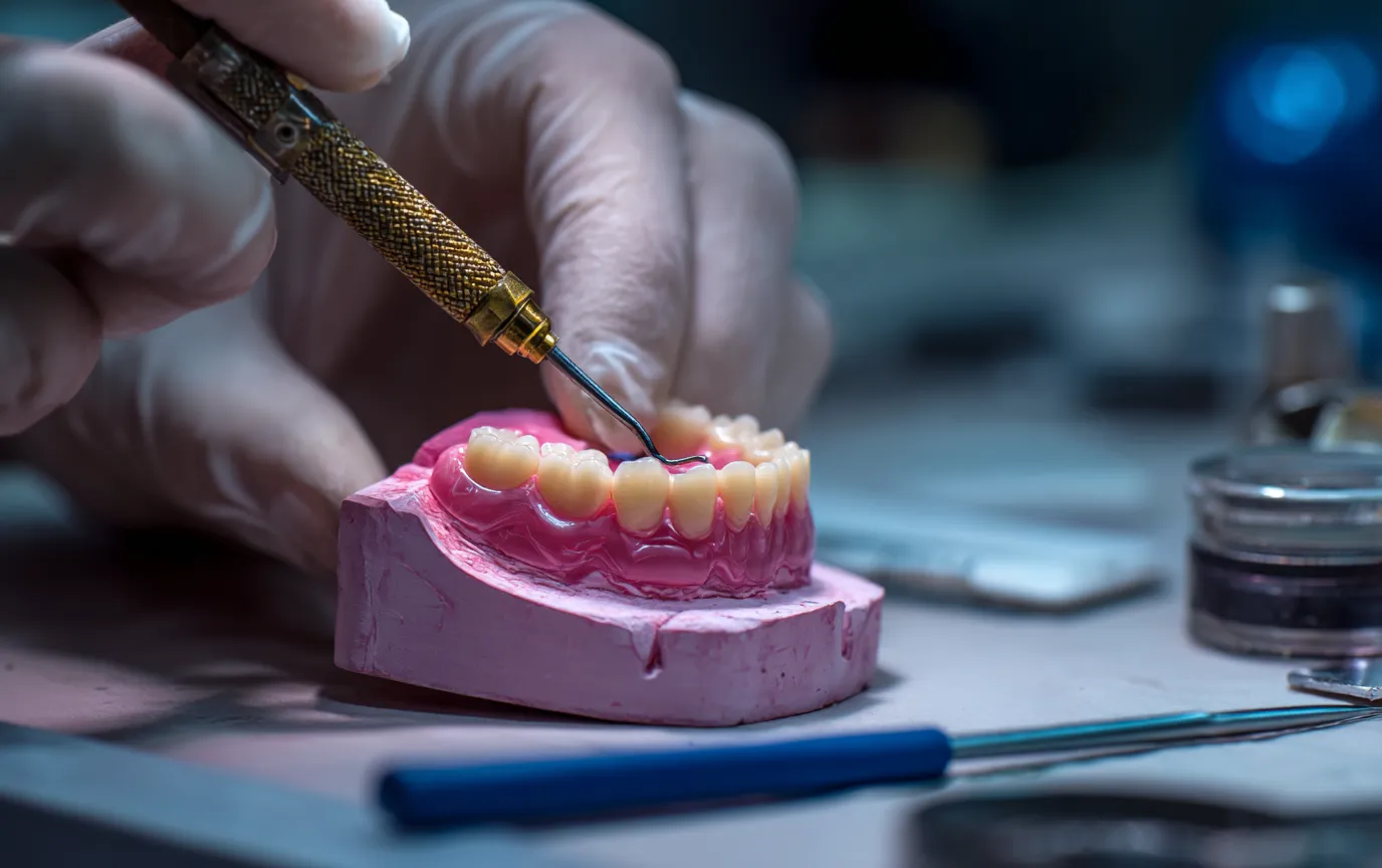 فرم‌دهی موم داغ برای تنظیم دندان‌های پروتزی روی مدل