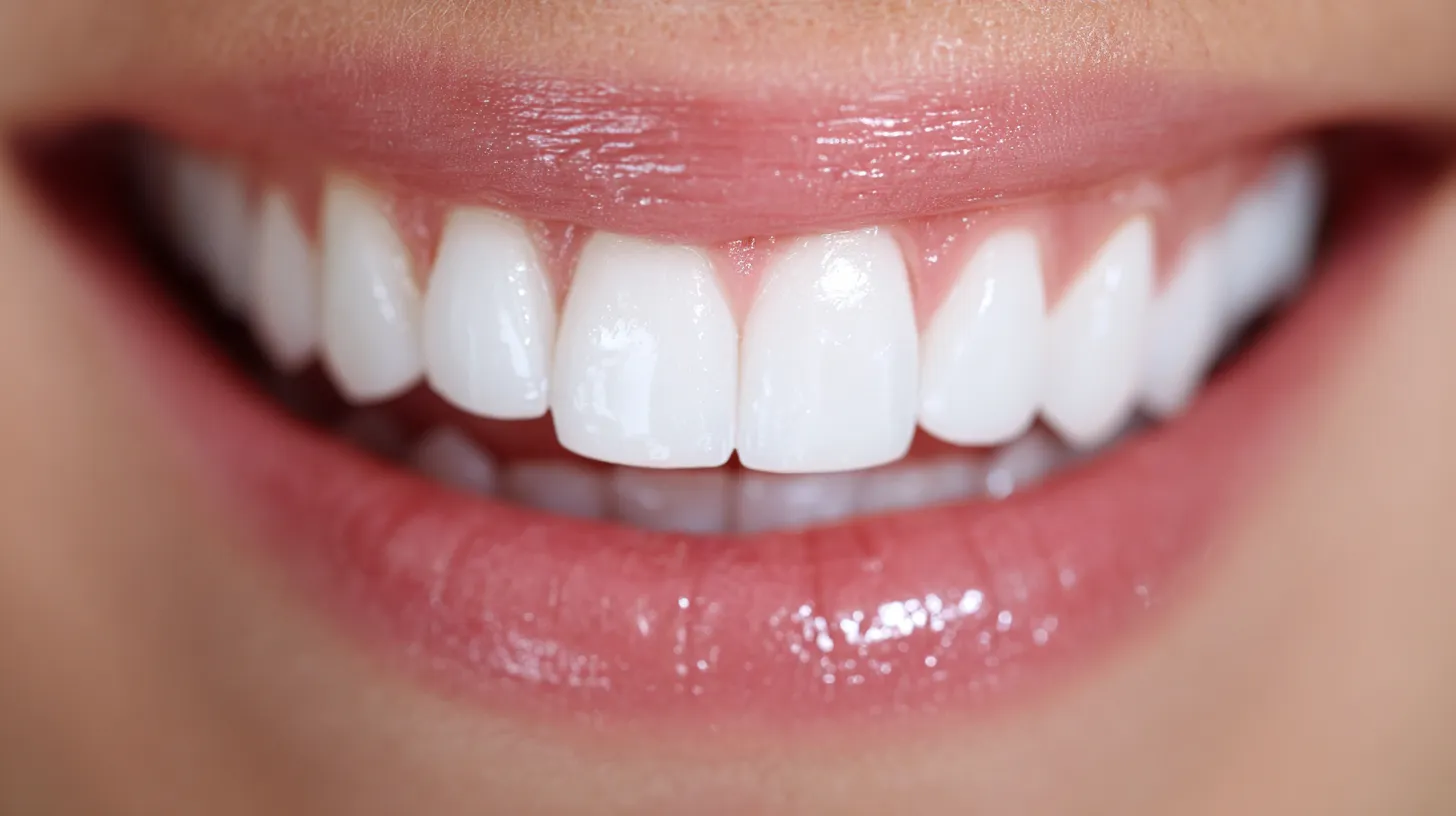 کلوزآپ دندان‌های سفید و صیقلی پس از بلیچینگ